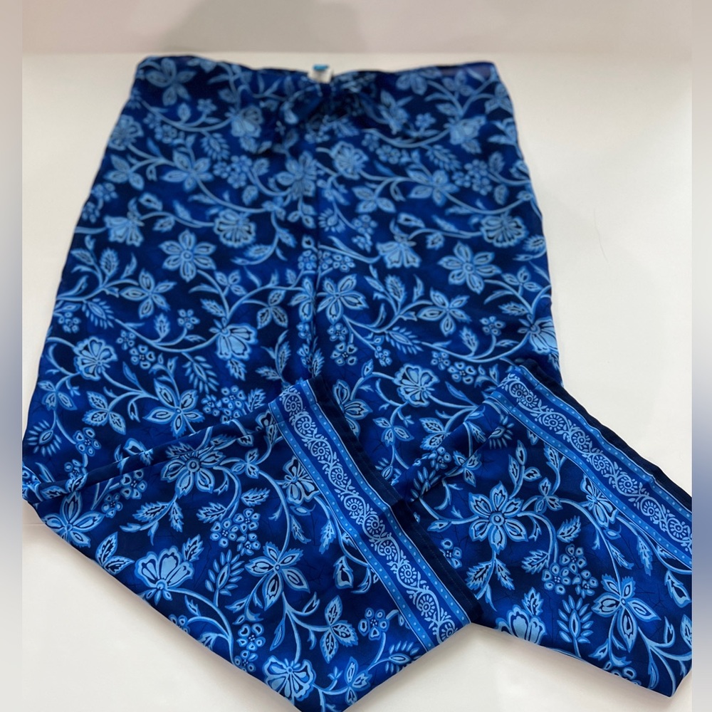 Vintage Sessa Sheer Swimsuit Coverup Pants Sz M Made In Usa Blues Floral